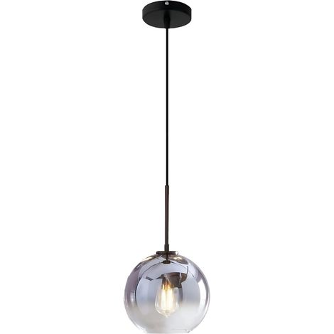 Suspension Moderne en Verre avec Douille E27, Luminaire Plafonnier à Abat-Jour Sphérique de 30 cm pour Îlot de Cuisine, Salle à Manger (Argenté, 1 Lumière) (1/5)