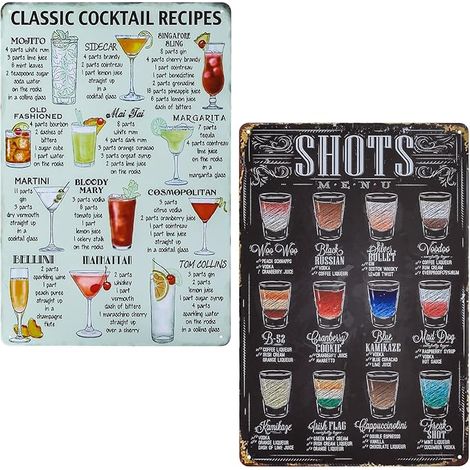 Plaque en Métal, Affiche Murale, Plaques de Recette de Cocktail, Décoration Poster Peinture Vintage Pour Café, Pub, Bière - 19,5x29,5 cm (1/5)
