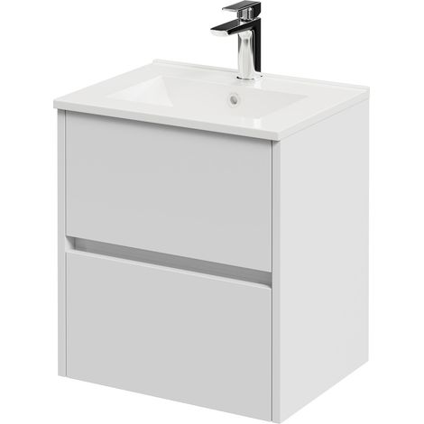 Montego Satin White 500mm Wall Mounted 2 Drawer Vanity Unit with Angel Basin