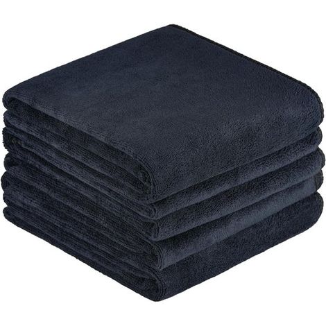 Lot de 4 serviettes de gym, 75 x 35 cm, en microfibre, pour hommes et femmes, douces pour la peau, petites, super absorbantes, noires, réversibles. (1/5)
