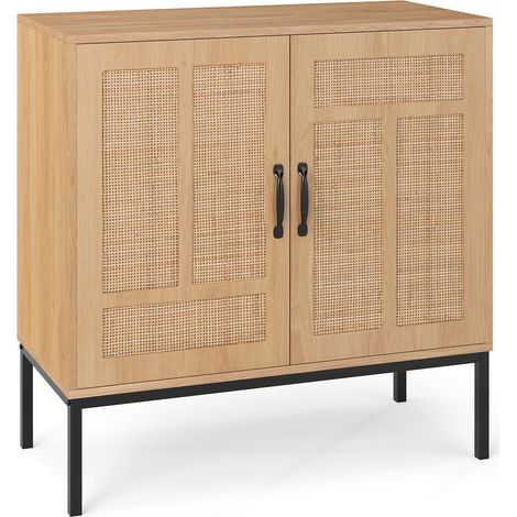 COSTWAY Credenza da Cucina, Armadio con 2 Ante Intrecciate in Rattan, Ripiano Regolabile a 3 Posizioni, Armadietto Boho per Cucina, Sala da Pranzo, Soggiorno e Corridoio, 80 x 38 x 81 cm (Naturale) (1/5)