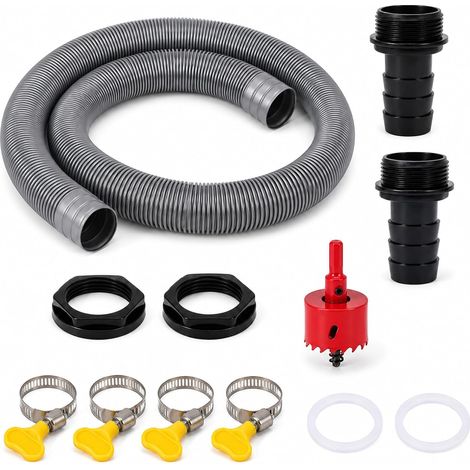 Raccord Récupérateur, Tuyau de Raccordement 100 cm avec Traversée de Réservoir 32 mm, Kit de Trop-Plein avec Contre-Écrou et Raccord, pour Citernes, Réservoirs d’Eau et Tonneaux de Pluie (1/5)