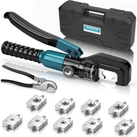 Pince à sertir hydraulique [RM]12T/120KN pour câbles de 4 à 70 mm² avec 9 matrices de sertissage, coupe-câble pour usage domestique et industriel, bleu