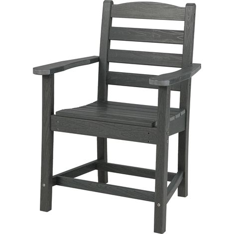 COSTWAY All Weather HDPE Garden Chair Outdoor Dining Chair w/Armrests-Grey (1/5)