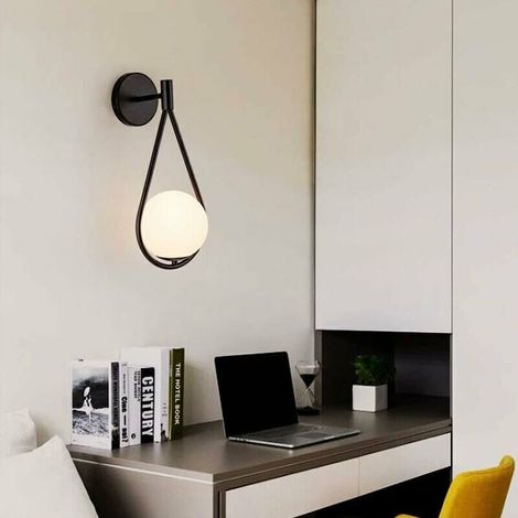 Round Ball LED Wall Lamp Black Indoor Wall Light Modern Adjustable Metal Glass Bedside Lamp for Bedroom E27 Water Drop Bedside Lamp Came MUMU (1/4)