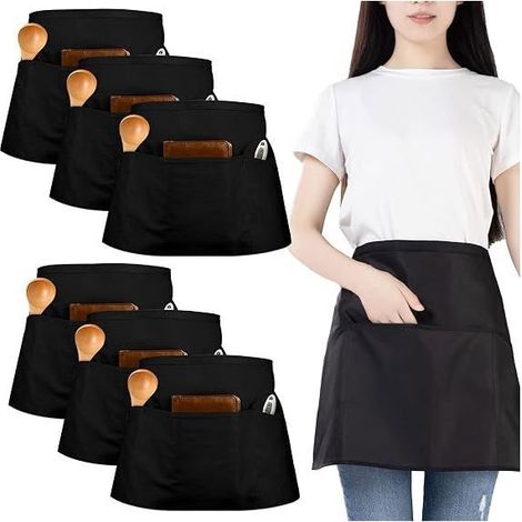 6 Pièces Tablier Taille, Imperméable Chef Tablier, Cuisine Demi Tablier avec 3 Poches, Hommes et Femmes Court Tablier (1/4)