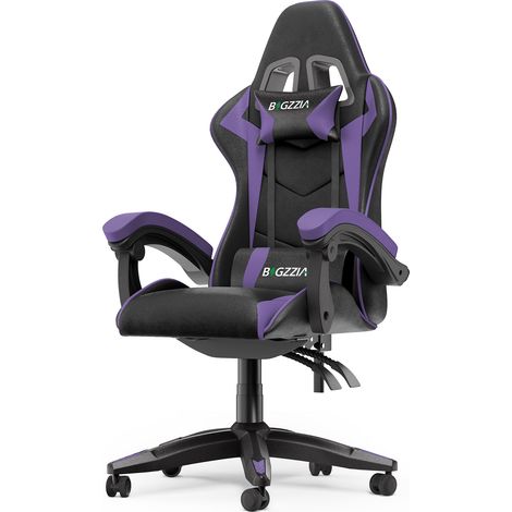 Fauteuil gamer ergonomique avec coussin lombaire - Dossier inclinable 155° - Hauteur réglable 117-127 cm - Charge 136 kg - Siège cuir confortable - Assise large 54x54 cm - Violet (1/5)