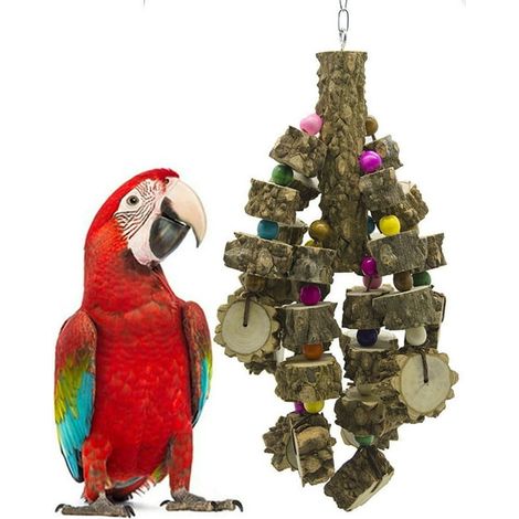 Jouet à mâcher suspendu en bois naturel, fait main, résistant à la déchirure, pour le nettoyage des dents des oiseaux de grande et (1/5)