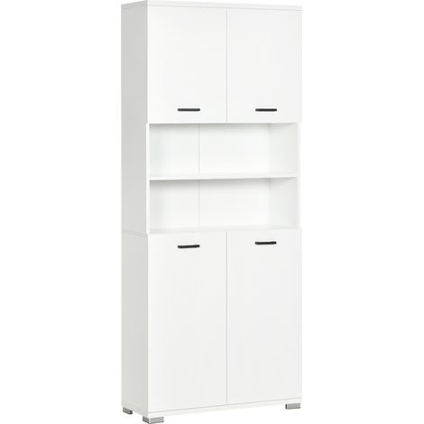 Mobile Bagno in Truciolato Bianco con 2 Armadietti con Ante e 2 Ripiani Aperti, 80x33.5x190 cm