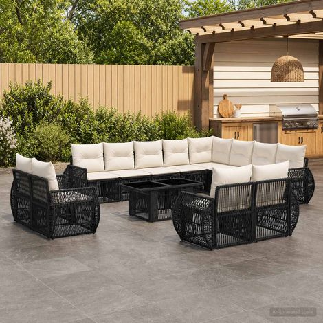 vidaXL Set Divano da Giardino 13 pz Nero e Bianco Crema polyrattan (1/5)