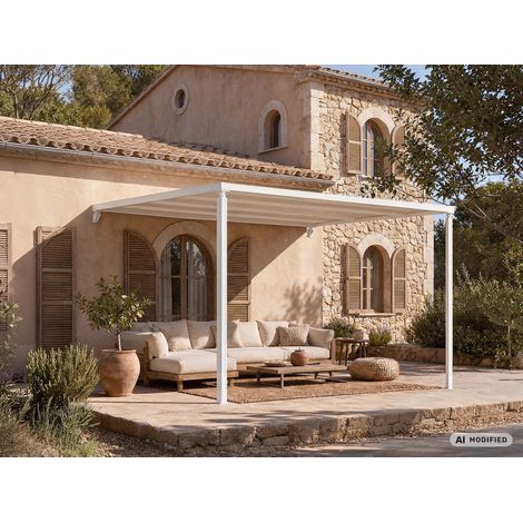 Pergola Addossata Santa Ynez, 4x3m, Bianco/Beige - Dancover (1/2)