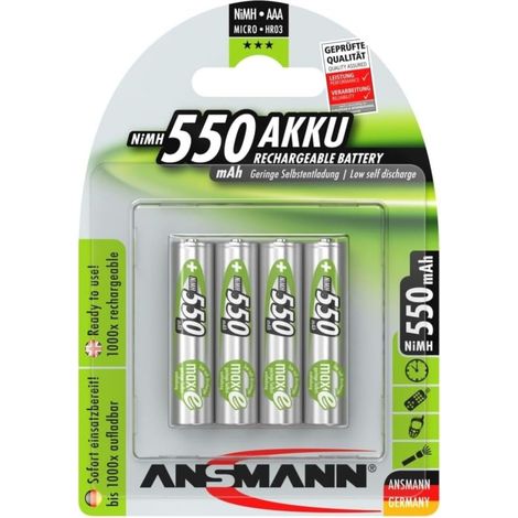Ansmann 4x Batterie ricaricabili mini stilo AAA - 550 mAh 1,2 V