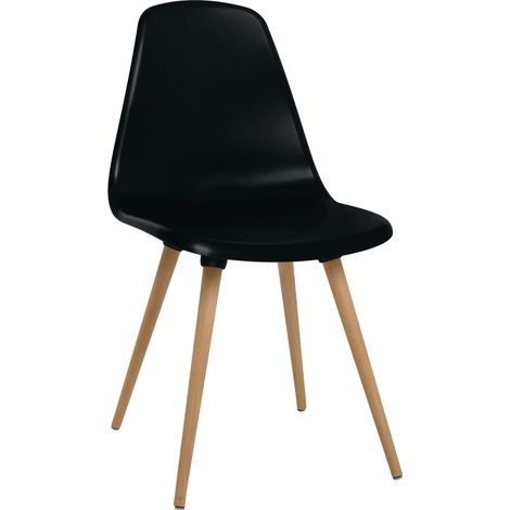 Chaise polyvalente noire avec pieds en bois de hêtre, lot de 2 pièces, en carton.