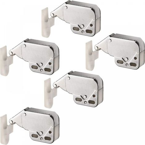 Paquete de 5 pestillos de resorte para puerta de gabinete, apertura automática por empuje, pestillos para puertas batientes de gabinete, pestillos de acero niquelado 37x29x11mm (1/4)