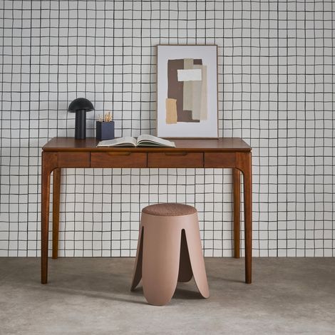 Bureau bois d'hévéa placage frêne 2 tiroirs noyer - L 120 x l 60 x H 76 cm - Alienor (1/5)