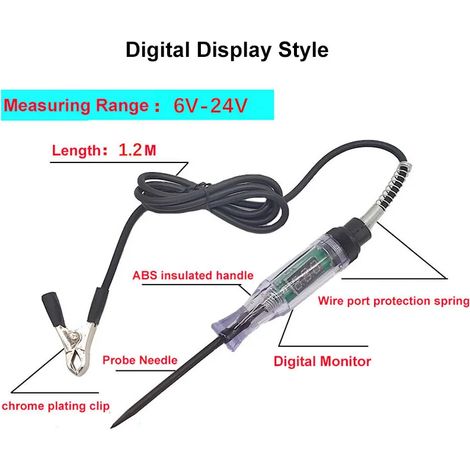 Testeur de circuit de tension pour voiture et camion, affichage numérique, 6 V, 12 V, 24 V CC, sonde longue, lampe, outil de diagnostic et de réparation automobile-AquaForge