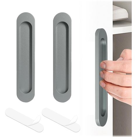 2 - Poignée De Porte Coulissante - Alliage D&39aluminium - Design Moderne Et Fixation Adhésive - Pour Fenêtres Et Placards - Gris Fer Mat - 14,8x3,0cm (1/5)