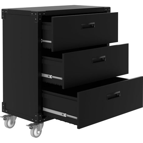 Armoire de Rangement Métallique 3 Tiroirs sur Roulettes, Acier Noir (1/5)