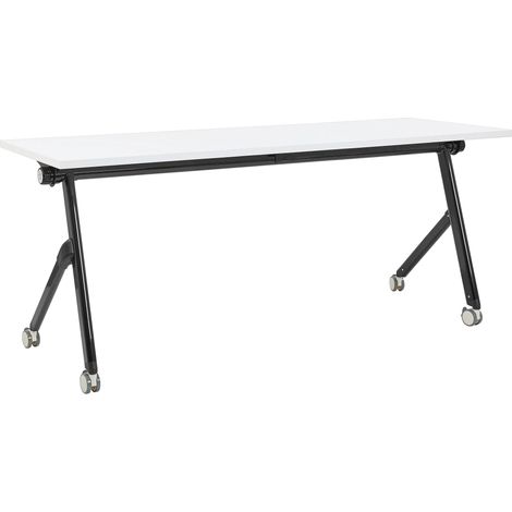 Foldable Office Desk BENDI White 180 cm 60 cm with Wheels