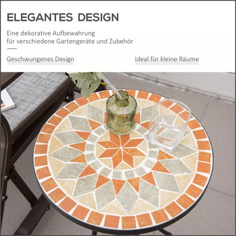 Table basse ronde Ø35,5cm extérieur résistant aux intempéries style mesh table balcon motif mosaïque métal table de camping table à café salon bureau extérieur intérieur Jaune+Gris (1/5)