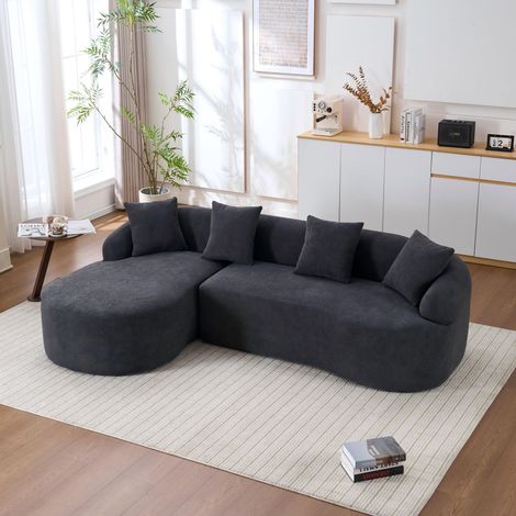 Canapé modulaire incurvé - Méridienne gauche + canapé 2 places, en L, revêtement en chenille, sans montage, confortable et élégant pour salon, appartement et bureau - Gris foncé