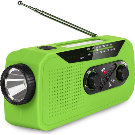 Filiyano – lampe torche et alarme – Radio d'urgence AM/FM/NOAA avec lampe torche et alarme SOS (verte) (1/5)