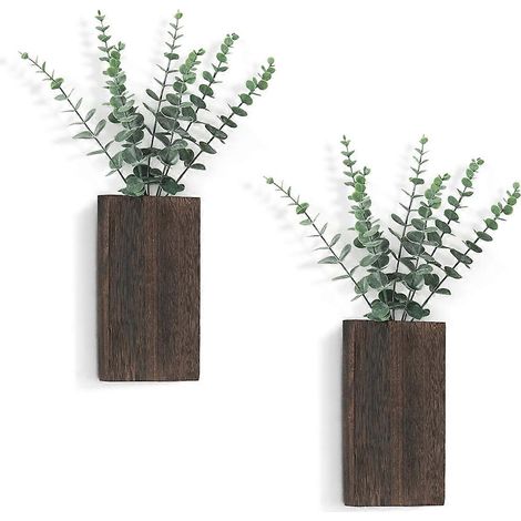 Wood Wall Planter Vase with Artificial Eucalyptus-- (1/5)