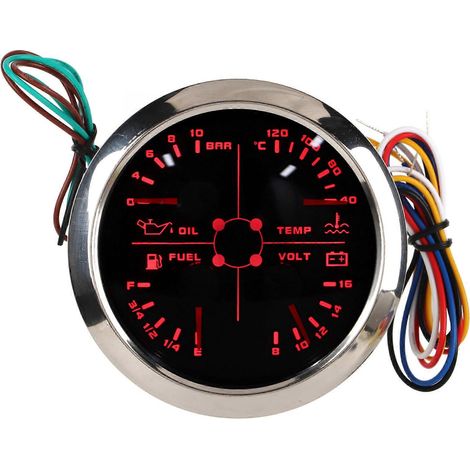 4-in-1 85-mm-Multifunktionsanzeige, Kraftstoffanzeige, Öldruckanzeige, Wassertemperaturanzeige, DC 9-32V Voltmeter für Auto, Wohnmobil, Boot, Motorrad. (1/5)