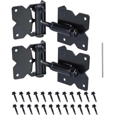 Charnières de portail à fermeture automatique à 90 degrés - Kit de charnières robustes double protection antirouille, paquet de 2 avec vis (1/5)