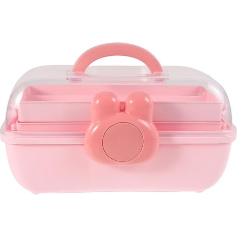 Boîte à Bijoux Rose en Plastique de Lapin Structure à Trois Niveaux, Organisateur Multifonctionnel et Portable pour Accessoires et Boucles D'oreilles la Chambre D'garçon et Filles (1/5)