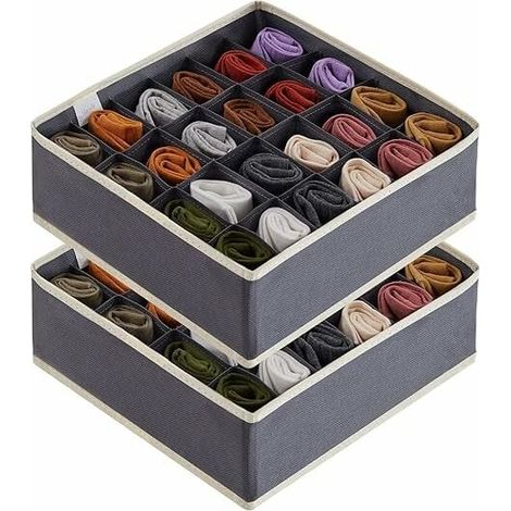 Séparateurs de Tiroir en Tissu Pliables pour Commode et Armoire - Rangement de Chaussettes, Sous-Vêtements et Cravates - Gris