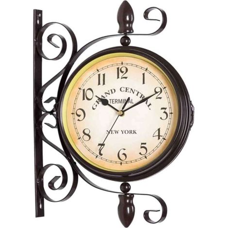 Horloge Murale Rétro Antique Double Face - Design Fer Forgé - Chiffres Arabes - Fonctionne sur Piles (1/4)