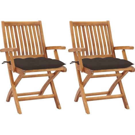 vidaXL Sillas plegables (2 unidades) con cojines color topo, de madera maciza de teca. (1/5)