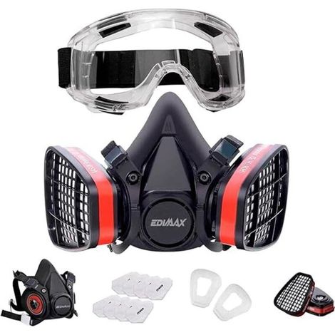 Masque à gaz, masque de peinture en aérosol, avec lunettes de protection + 10 filtres de rechange, masque respiratoire, réutilisable, poussière, fumigation, protection et sécurité (1/5)