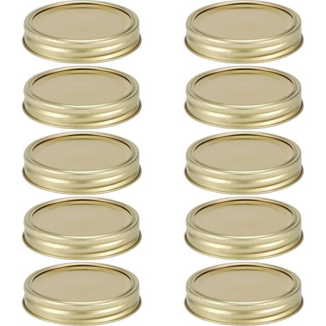 Couvercles de conserve en verre de type fendu, couvercle d'étanchéité rond pour récipient alimentaire, accessoire de cuisine (10 pièces, anneau circulaire doré de 70 mm + plaque de couverture) (1/5)
