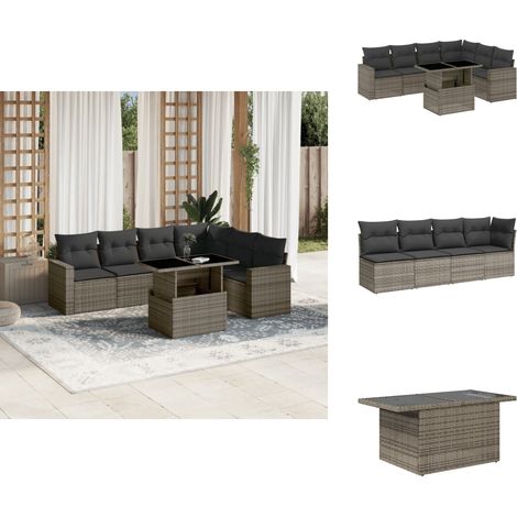 7-tlg. Garten-Sofagarnitur mit Kissen Grau Poly Rattan - Gartenmöbel Set - Esszimmergarnitur - Lounge Möbel - Outdoor Möbel - Rattan Gartenmöbel (1/5)