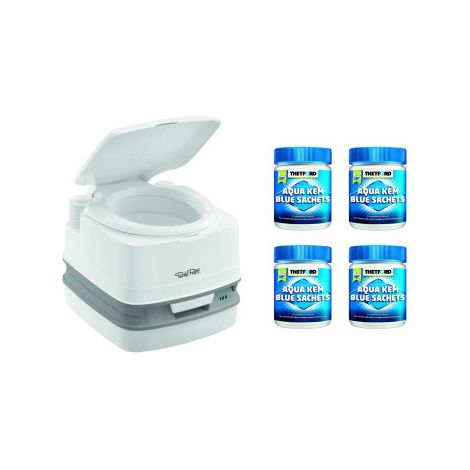 PACK THETFORD Toilette Portable 100% Autonome 12 Litres + 4x15 Sachets Traitement des Matières Camping-Car (1/3)