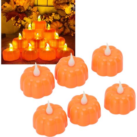 Kürbisförmige LED-Kerzen für Halloween, ideal für Partys im Innen- und Außenbereich, weiße Kürbislaternen ohne Henkel (6er-Set) (1/5)