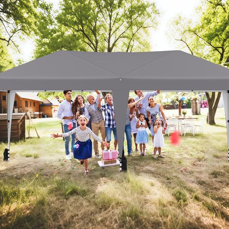 Tente Pliante Pop-up 3 x 6m avec Sac de Transport sur Roulettes et Protection UV 50+ Tente de Fête Gris (1/3)