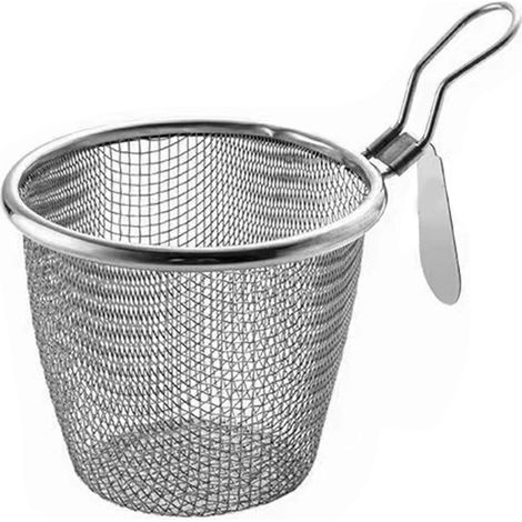 Panier à friture rond en acier inoxydable 304 avec poignée pour frites, rondelles d'oignon, poulet et pâtes. (1/5)