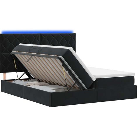 LED-Speicherbett mit Matratze Schwarz 200 x 200 cm Samt vidaXL (1/5)