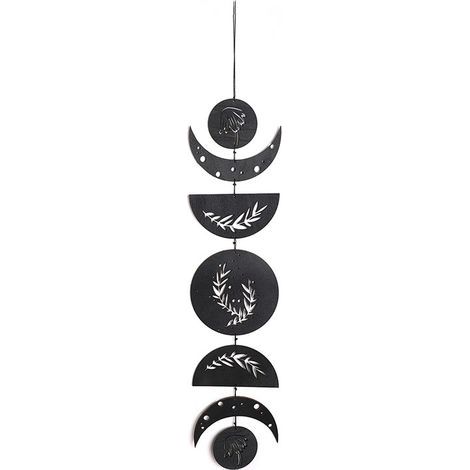 Lntyq Phase Lune Tenture Murale Boho Decor Décoration Murale Bois Décoration Sorcière Rustique Noir Panneau Bois Décoratif Art Moderne Mur Spirituel pour Appartement Bar Salon 78 cm (1/4)