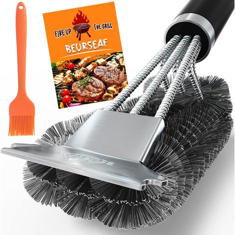 Brosse Barbecue - Tête Rond 360 Degres - Grattoir Integre En Acier Inoxydable - Pour Grill Gaz Charbon Electrique - 1 Piece (1/5)