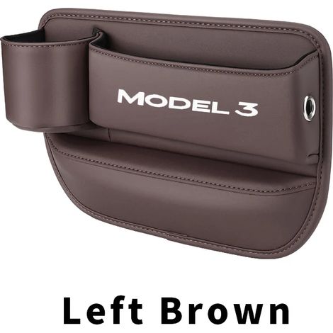 (3-Gauche Marron) Boîte de rangement pour l'espace entre le siège et le porte-gobelet, compatible avec Tesla Model 3 et Model Y (2023-2022). Pochette pour gobelet, téléphone et clés. Accessoires intér (1/5)