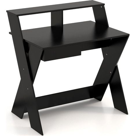Escritorio para computadora en forma de X con cajón y escritorio elevador para monitor negro
