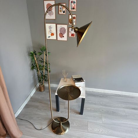 Lampadaire Teral Métal Moderne E27 Largeur 30 cm Abat-jour Réglable Tablette Variateur (1/4)