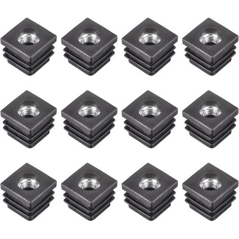 12Pcs Inserts pour Carré Tubes avec M8 Fil, for 0.79"x0.79" OD Carré Tube, Carré Noir Plastique Bouchon Roulette Insert Chaise Embouts Meuble Pieds (1/5)