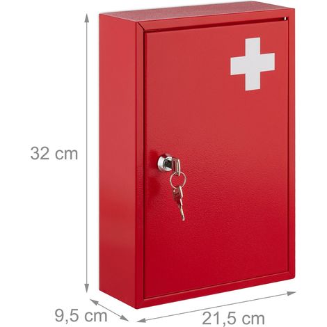 Armadietto per medicinali da parete con serratura 2 livelli conservazione sicura design moderno in metallo rosso 130013786