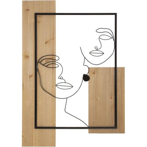 Décoration Murale Encadrée "2 Visages" 90cm Noir & Naturel (1/5)