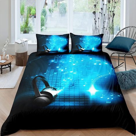 Garçons Bleu Housse de Couette 3D Stéréo Parure de Lit 200x200cm Décor de la Chambre Casque Note de Musique Clef Personnel Ensembles de Housse de Couette Mélodie Musique 3 pièces Fermeture Éclair - 20 (1/5)